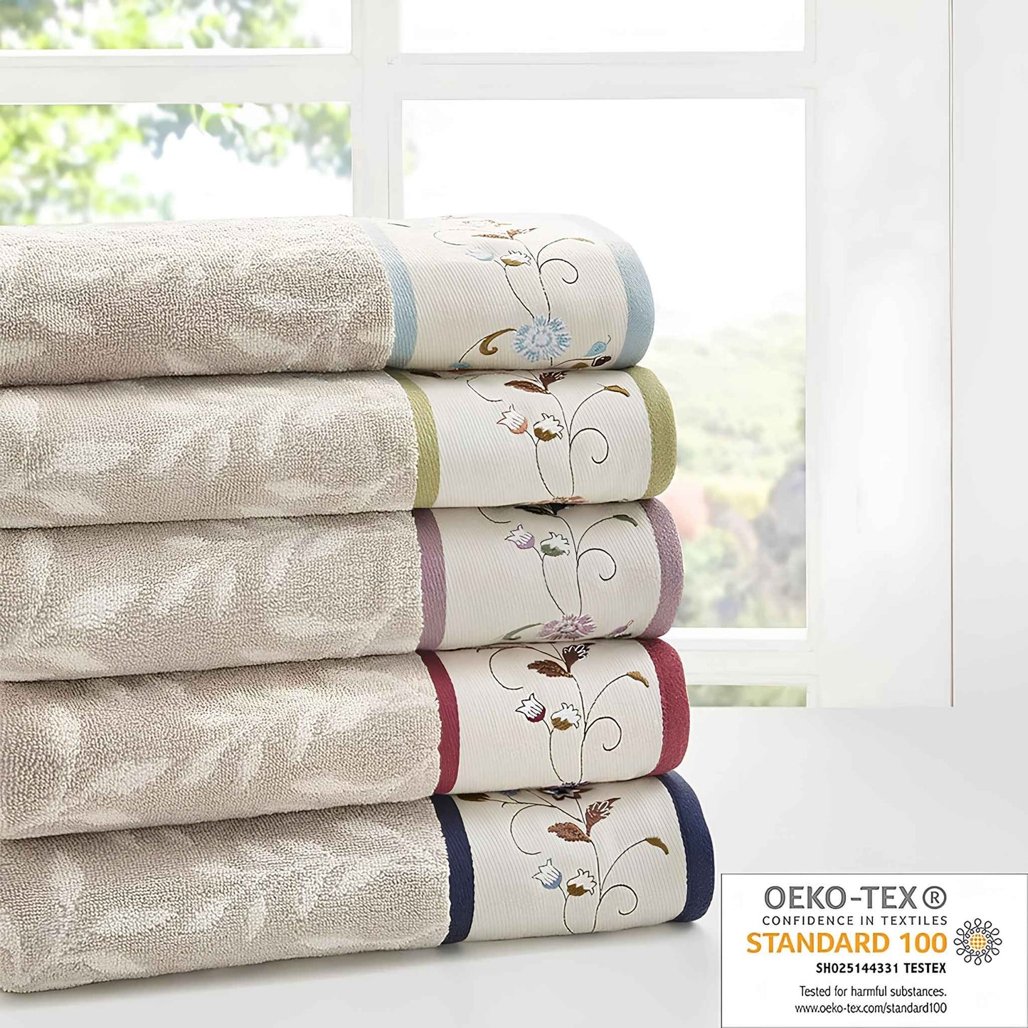 Madison Park Serene Floral Embroidered 100% Cotton Jacquard 6-Piece Bathroom Towel Set – Blue