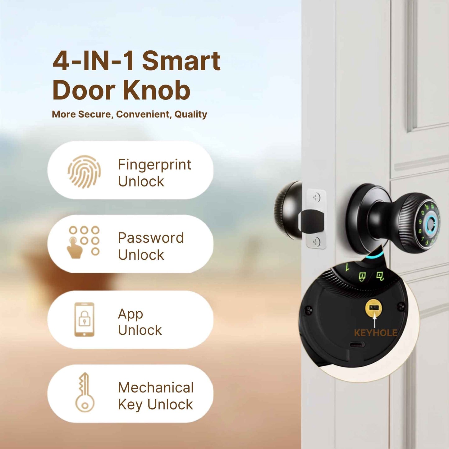 HOUMICA Smart Fingerprint Door Lock with Keypad & App Control – Keyless Entry Deadbolt for Home & Office