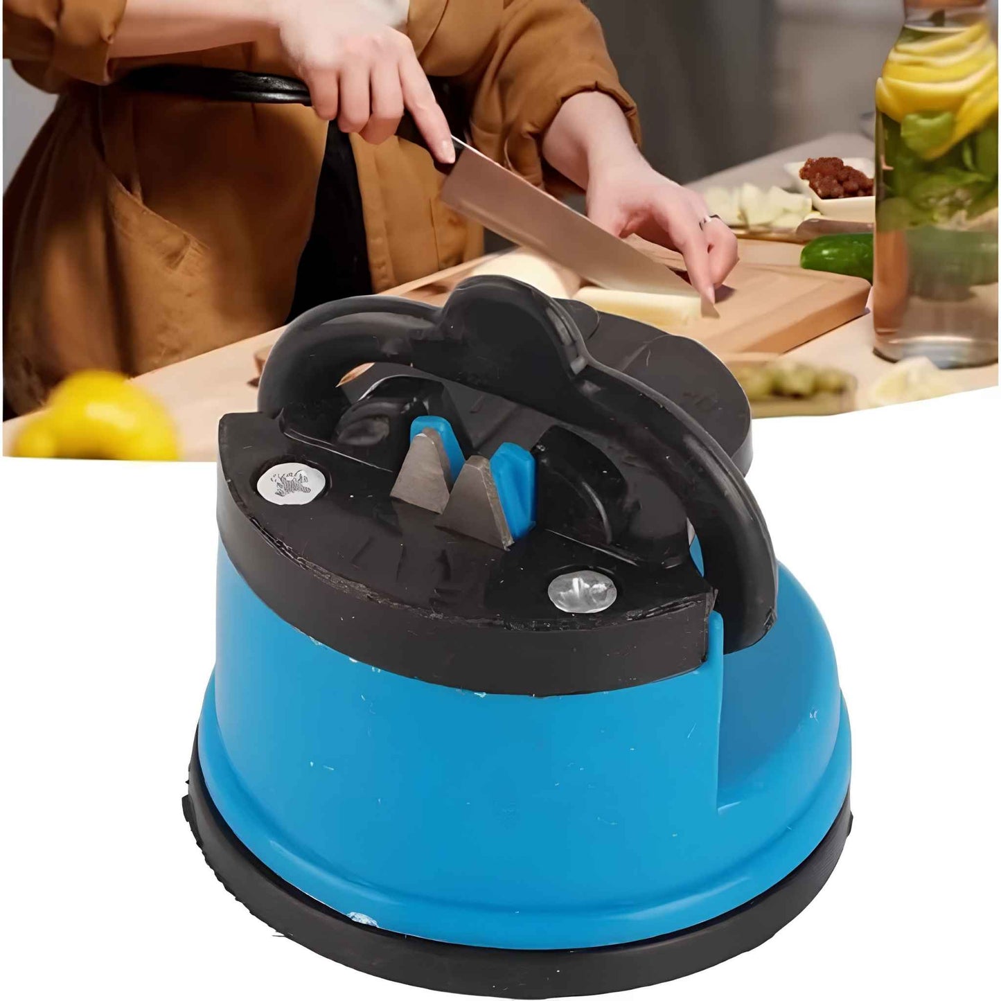 Compact Knife Sharpener with Suction Base – Manual 3-Stage Blade Sharpener Tool for Kitchen Knives, Chef Knives & Scissors
