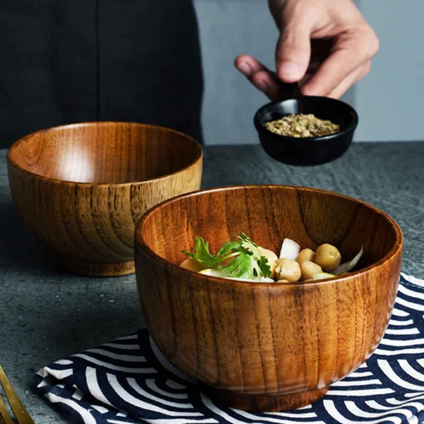 Japanese Wooden Bowl – Natural Solid Wood Rice, Soup & Salad Bowl (3 Sizes)