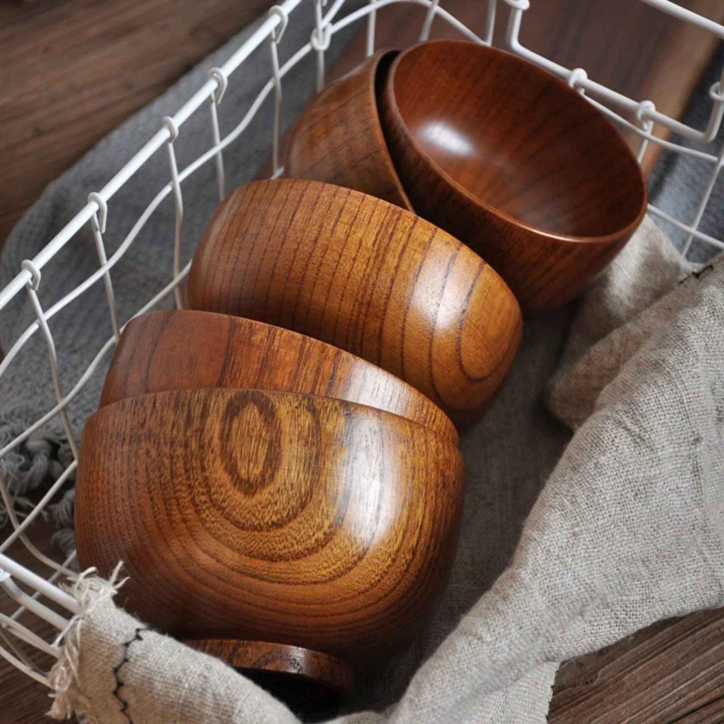 Japanese Wooden Bowl – Natural Solid Wood Rice, Soup & Salad Bowl (3 Sizes)