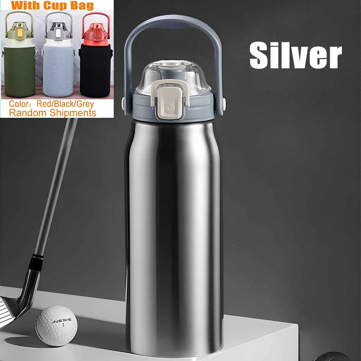 2L Stainless Steel Thermo Water Bottle with Straw – Large Vacuum Insulated Tumbler for Hot & Cold Drinks – Gym, Travel & Outdoor Sports
