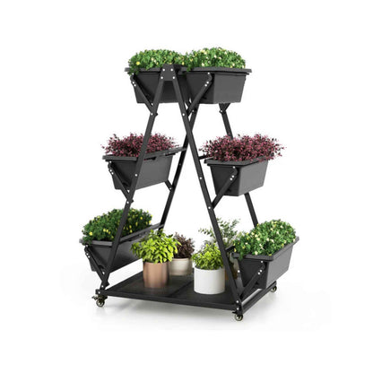 3-Tier Vertical Raised Garden Bed with Wheels – 6 Removable Planter Boxes & Storage Shelf