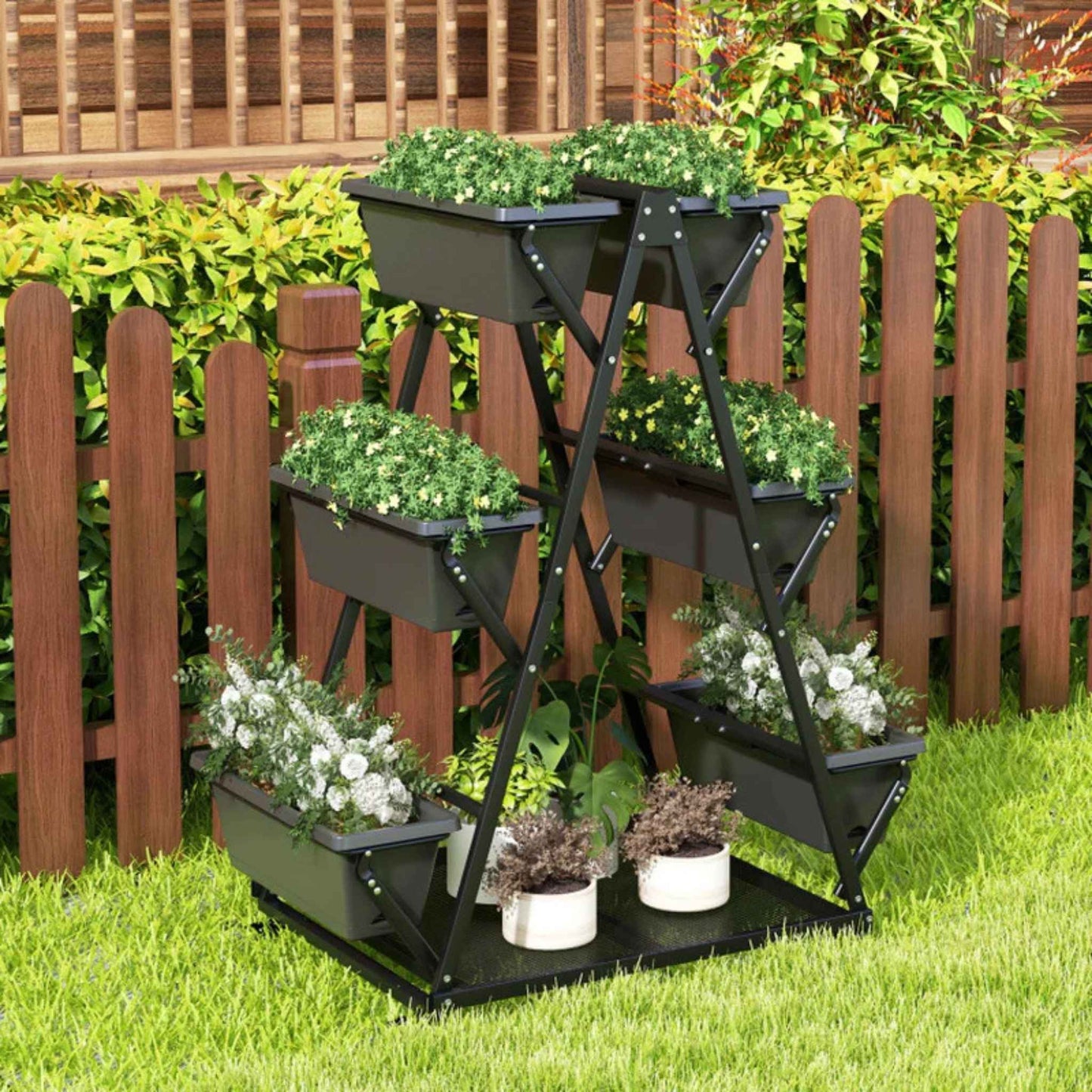 3-Tier Vertical Raised Garden Bed with Wheels – 6 Removable Planter Boxes & Storage Shelf