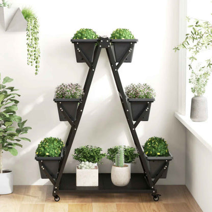 3-Tier Vertical Raised Garden Bed with Wheels – 6 Removable Planter Boxes & Storage Shelf