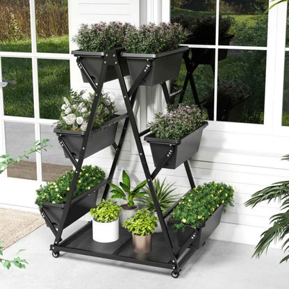 3-Tier Vertical Raised Garden Bed with Wheels – 6 Removable Planter Boxes & Storage Shelf