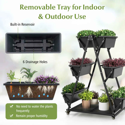 3-Tier Vertical Raised Garden Bed with Wheels – 6 Removable Planter Boxes & Storage Shelf