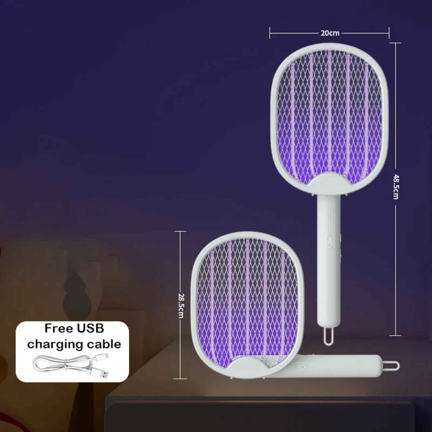Foldable Electric Mosquito Swatter – USB Rechargeable 3000V Bug Zapper Racket with UV Light