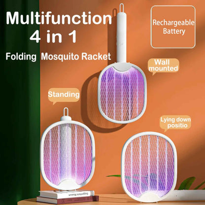 Foldable Electric Mosquito Swatter – USB Rechargeable 3000V Bug Zapper Racket with UV Light