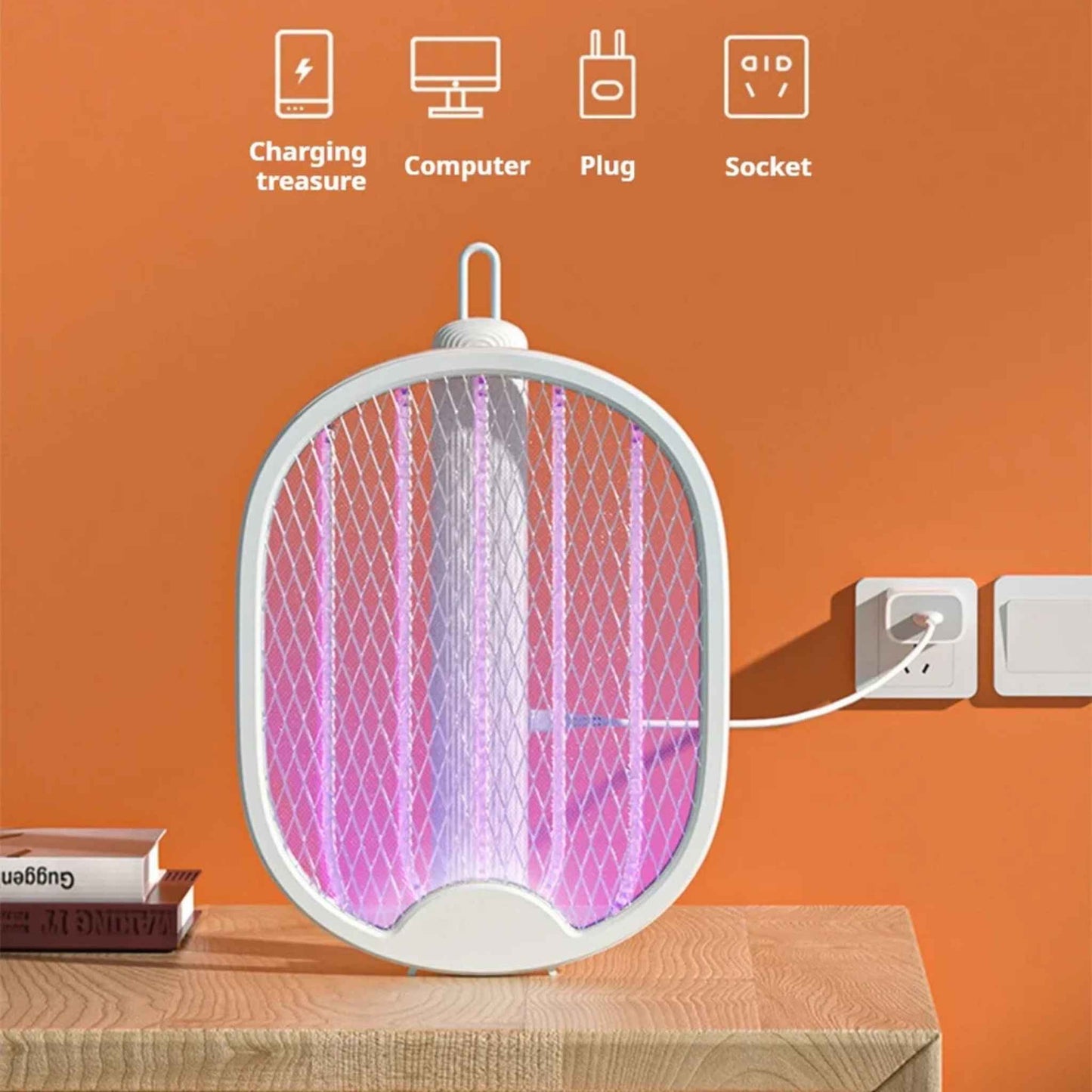 Foldable Electric Mosquito Swatter – USB Rechargeable 3000V Bug Zapper Racket with UV Light