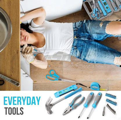 42Pcs Blue Small Basic Tool Kit for Household – Compact DIY Set for Home, Office & Dorm Repairs