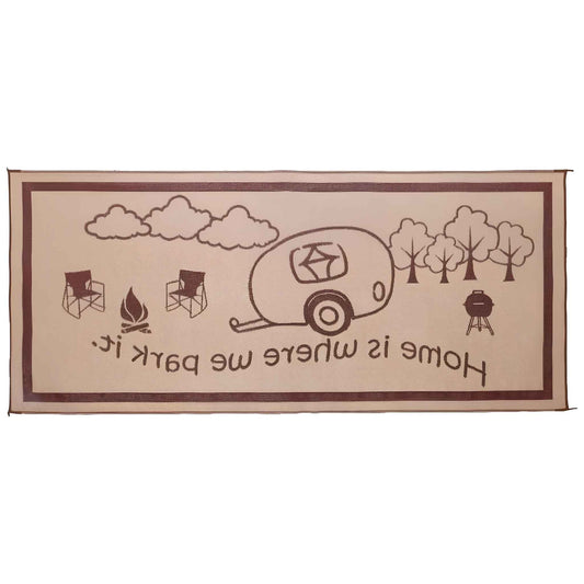8ft x 18ft Outdoor RV Patio Mat – Reversible Brown/Beige Camping Rug for Patio, Beach & Garden Use