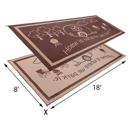 8ft x 18ft Outdoor RV Patio Mat – Reversible Brown/Beige Camping Rug for Patio, Beach & Garden Use