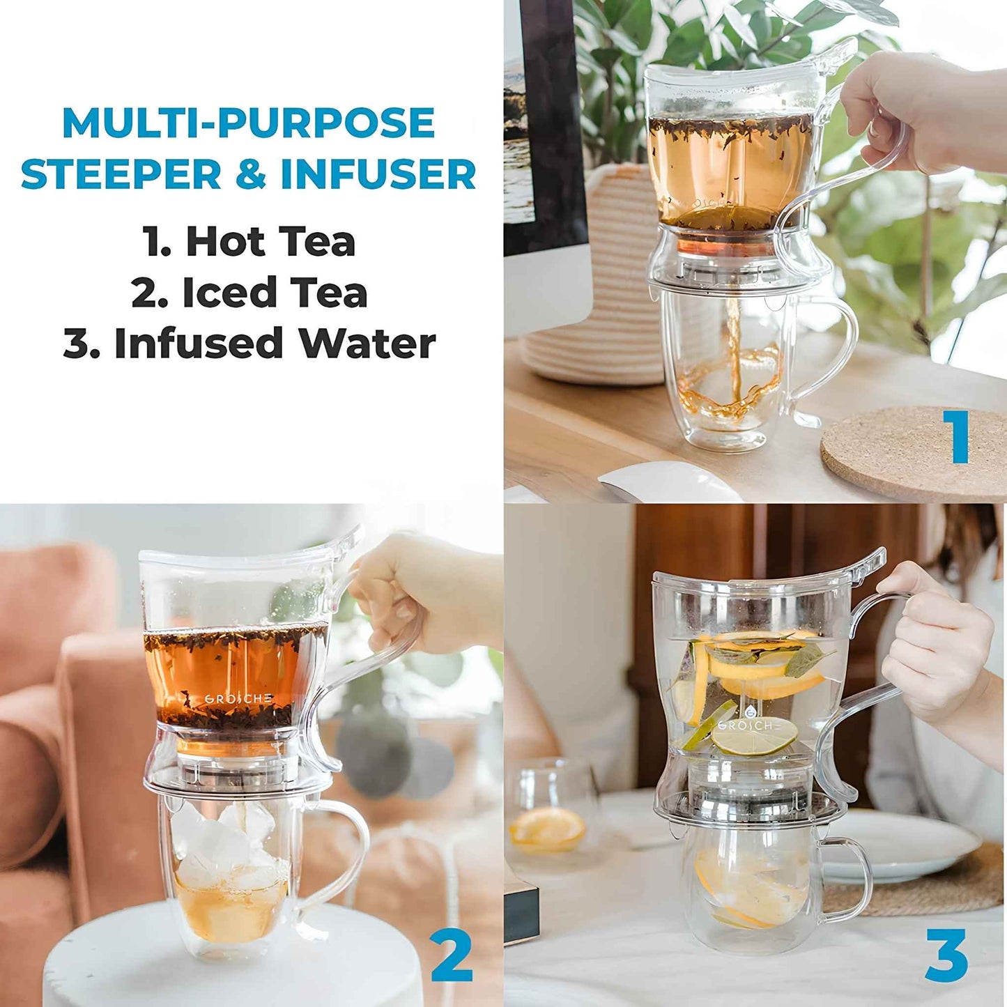 Aberdeen Tea Infuser Teapot 525ml (17.7oz) – BPA-Free Smart Tea Maker with Drip-Free Design & Built-In Infuser – Easy Brew & Clean Loose Leaf Tea Steeper