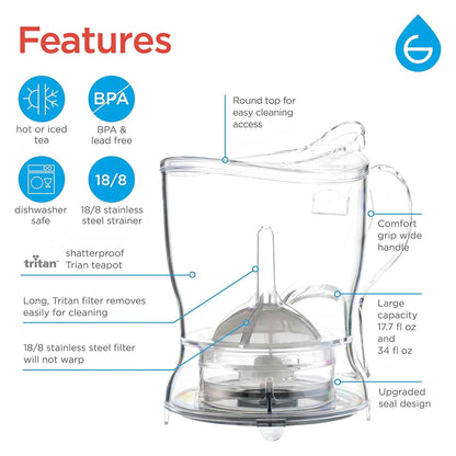 Aberdeen Tea Infuser Teapot 525ml (17.7oz) – BPA-Free Smart Tea Maker with Drip-Free Design & Built-In Infuser – Easy Brew & Clean Loose Leaf Tea Steeper