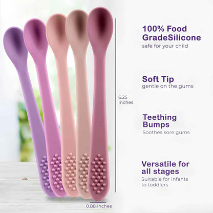 Silicone Baby Spoons First Stage (5-Pack) – BPA-Free Self Feeding Baby Utensils for Baby Led Weaning