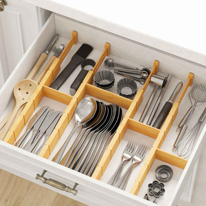 Expandable Bamboo Drawer Dividers – Adjustable Kitchen & Closet Organizer with Labels (17–22 in)