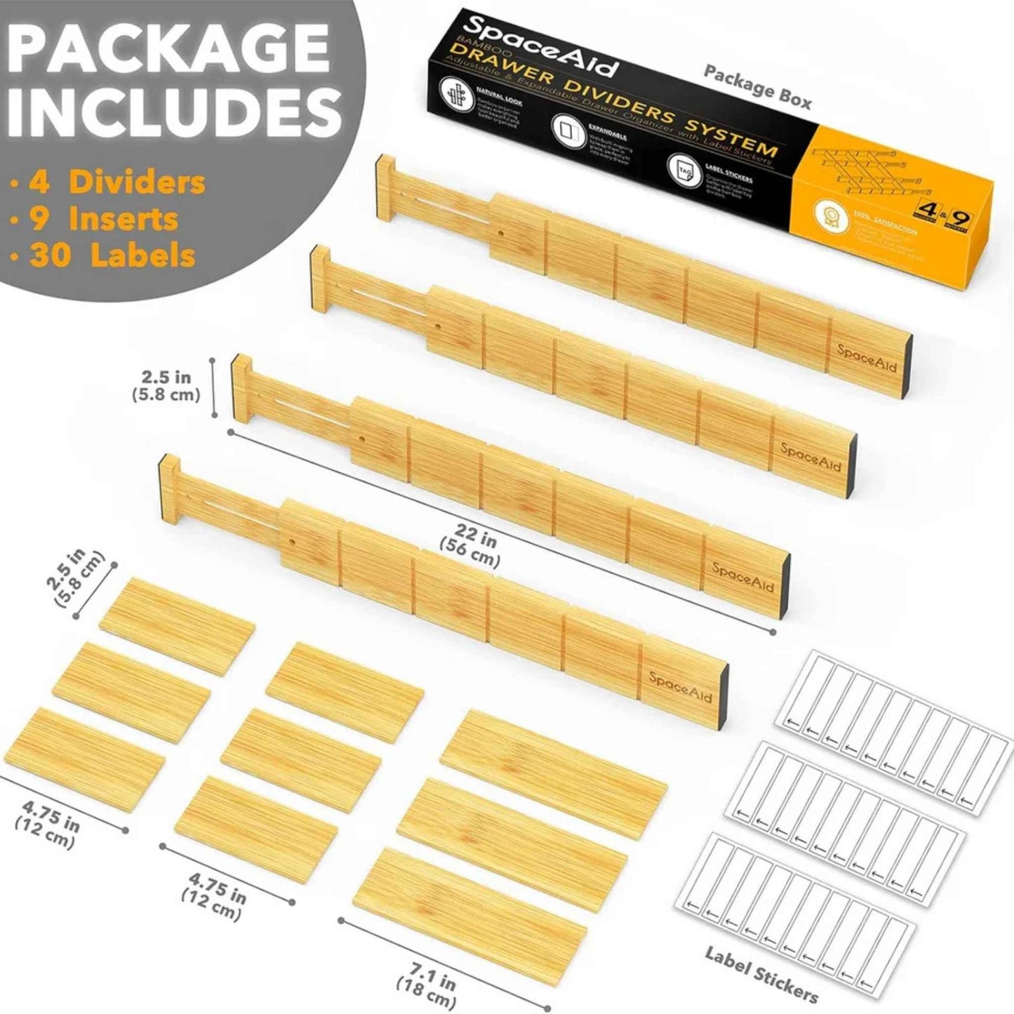 Expandable Bamboo Drawer Dividers – Adjustable Kitchen & Closet Organizer with Labels (17–22 in)