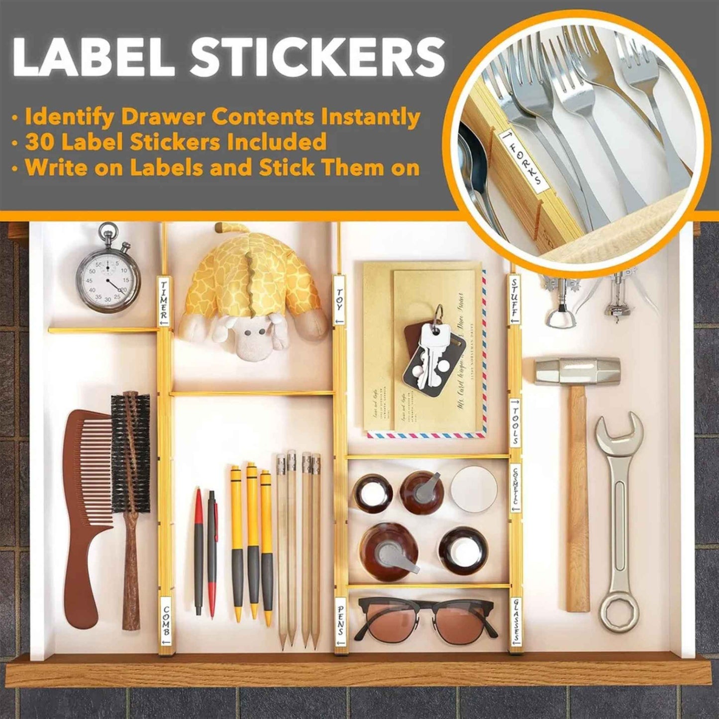 Expandable Bamboo Drawer Dividers – Adjustable Kitchen & Closet Organizer with Labels (17–22 in)