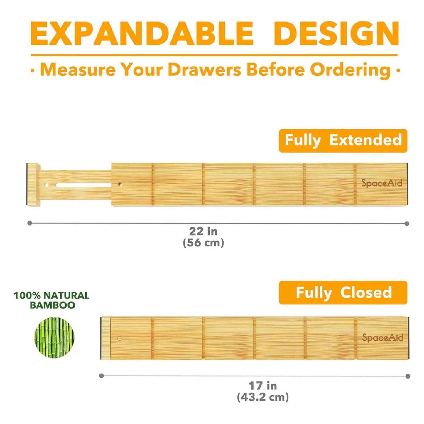 Expandable Bamboo Drawer Dividers – Adjustable Kitchen & Closet Organizer with Labels (17–22 in)