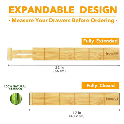 Expandable Bamboo Drawer Dividers – Adjustable Kitchen & Closet Organizer with Labels (17–22 in)