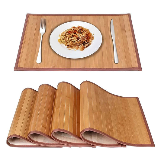Bamboo Placemats Set of 4 for Dining Table – Heat & Stain Resistant Eco-Friendly Table Mats (45×30cm, Natural Slat Design)