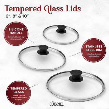 Cast Iron Skillet Set with Glass Lids – Pre-Seasoned Frying Pans (6", 8", 10") for Stovetop, Oven & Grill