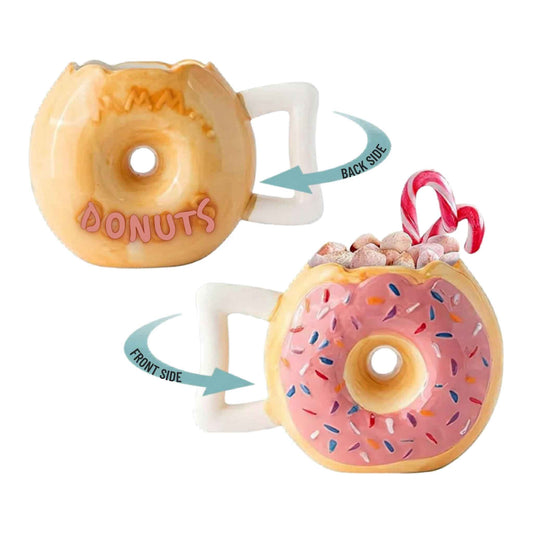 Ceramic Donut Coffee Mug 14oz – Funny Pink Doughnut Design with Sprinkles – Novelty Coffee Cup for Tea, Coffee & Hot Chocolate – Gift Mug