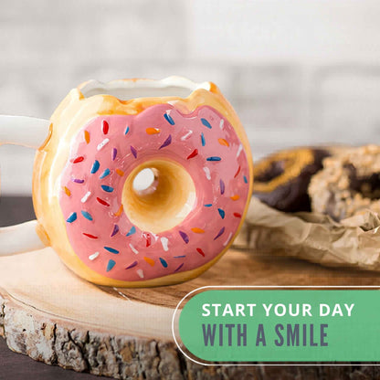 Ceramic Donut Coffee Mug 14oz – Funny Pink Doughnut Design with Sprinkles – Novelty Coffee Cup for Tea, Coffee & Hot Chocolate – Gift Mug
