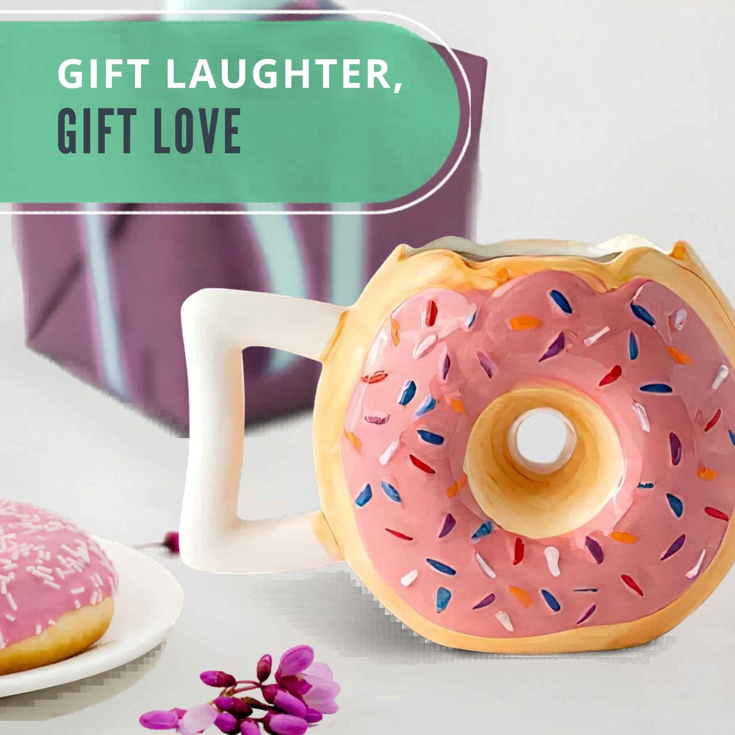 Ceramic Donut Coffee Mug 14oz – Funny Pink Doughnut Design with Sprinkles – Novelty Coffee Cup for Tea, Coffee & Hot Chocolate – Gift Mug