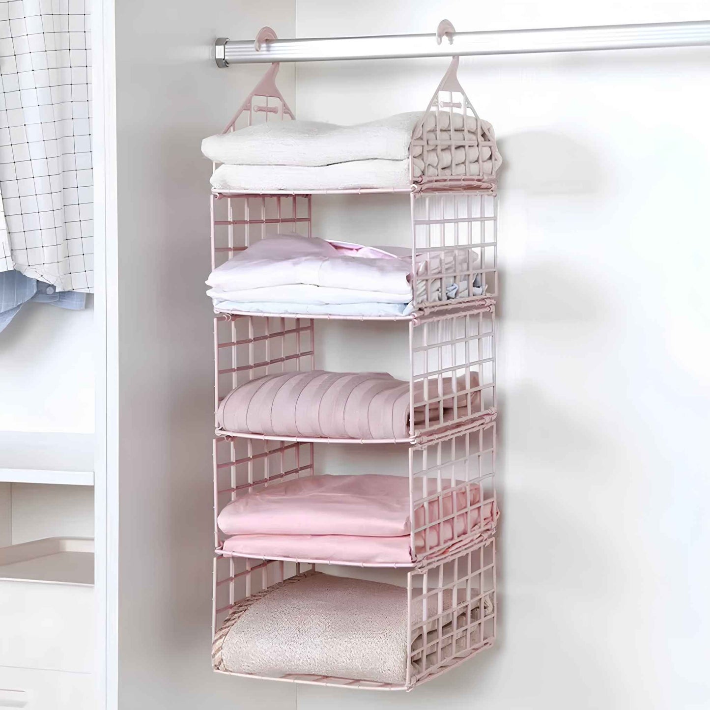ClosetMax™ Foldable Hanging Closet Organizer – Multi-Tier Wardrobe Storage for Clothes, Sweaters, Coats & Towels