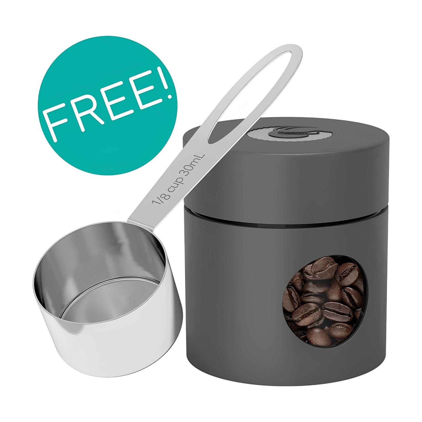 Airtight Stainless Steel Coffee Canister – 6” Coffee Storage Container with CO₂ Release Valve, Date Tracker, Measuring Scoop & Travel Lid | Keeps Coffee Beans Fresh Longer