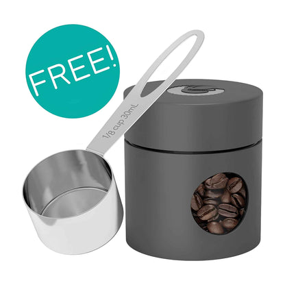 Airtight Stainless Steel Coffee Canister – 6” Coffee Storage Container with CO₂ Release Valve, Date Tracker, Measuring Scoop & Travel Lid | Keeps Coffee Beans Fresh Longer