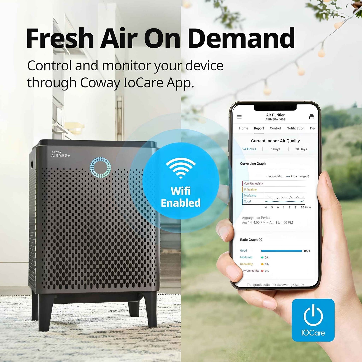 Coway Airmega 400S Air Purifier for Large Rooms up to 3,120 sq. ft. | HEPA Smart Air Cleaner
