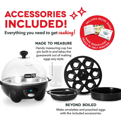 Dash Rapid Egg Cooker 6-Egg Capacity Electric Egg Boiler – Hard Boiled, Poached, Scrambled & Omelet Maker | Black (DEC005BK)