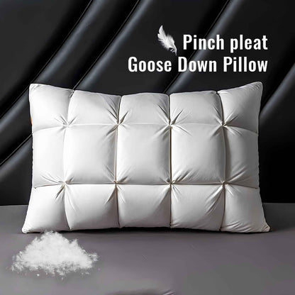 DreamNest™ Luxury Goose Down Feather Pillow – Pinch Pleat Hotel-Style Pillow with Neck Support (Standard, Queen & King Sizes)