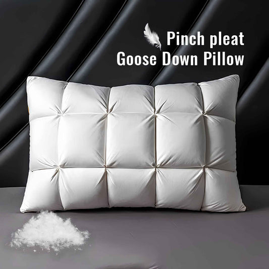 DreamNest™ Luxury Goose Down Feather Pillow – Pinch Pleat Hotel-Style Pillow with Neck Support (Standard, Queen & King Sizes)