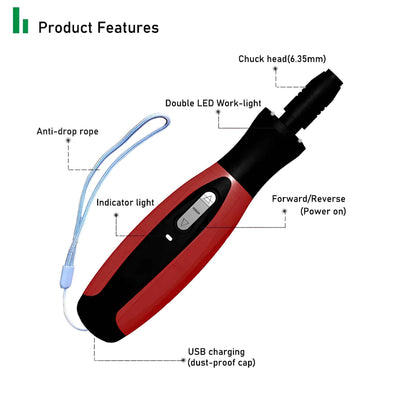 Electric Cordless Screwdriver 3.6V 2000mAh USB-C Rechargeable Power Tool Set with LED Light & Quick-Release Chuck