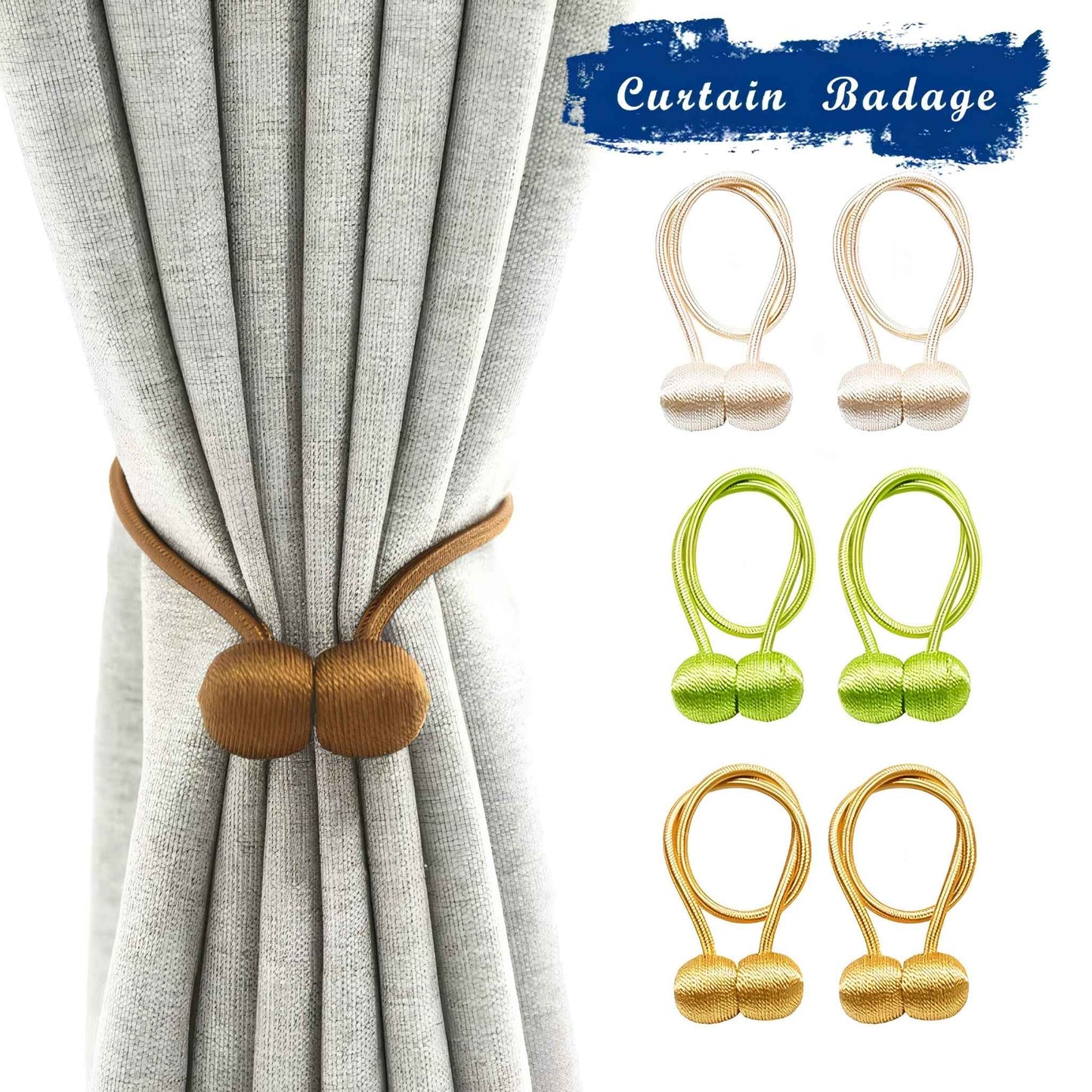Magnetic Curtain Tiebacks 2 Pack – Elegant Polyester Buckle Curtain Holdbacks – No Drill Drapery Holders for Living Room, Bedroom & Office