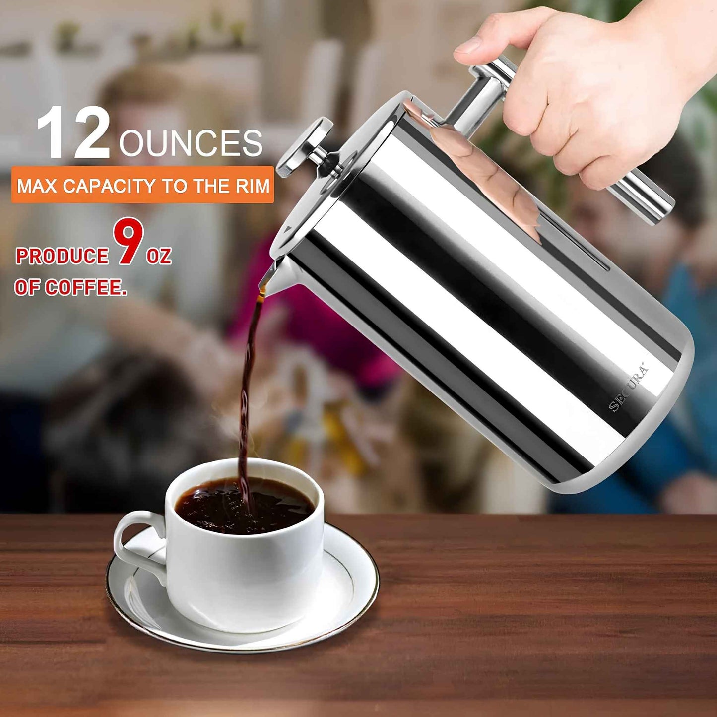 Stainless Steel French Press Coffee Maker | Double Wall Insulated (12oz–1.5L)