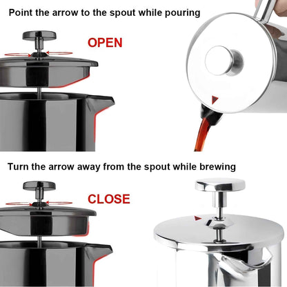Stainless Steel French Press Coffee Maker | Double Wall Insulated (12oz–1.5L)