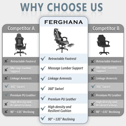 SOONTRANS Gaming Chair with Massage Lumbar Support, Footrest & Reclining Backrest – Grey Ergonomic Office Chair