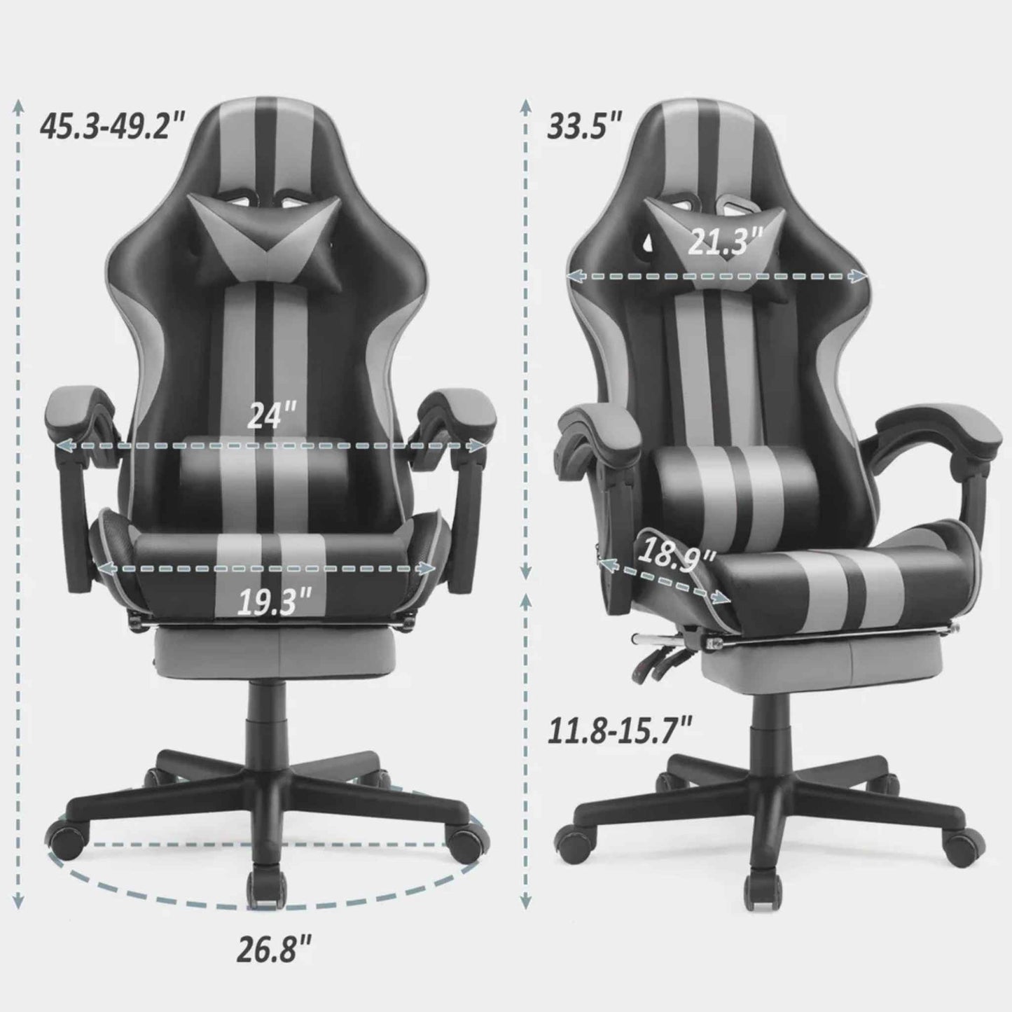 SOONTRANS Gaming Chair with Massage Lumbar Support, Footrest & Reclining Backrest – Grey Ergonomic Office Chair