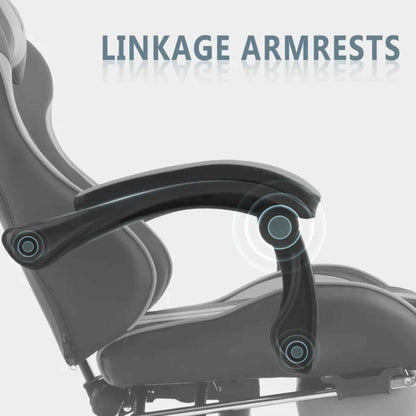 SOONTRANS Gaming Chair with Massage Lumbar Support, Footrest & Reclining Backrest – Grey Ergonomic Office Chair