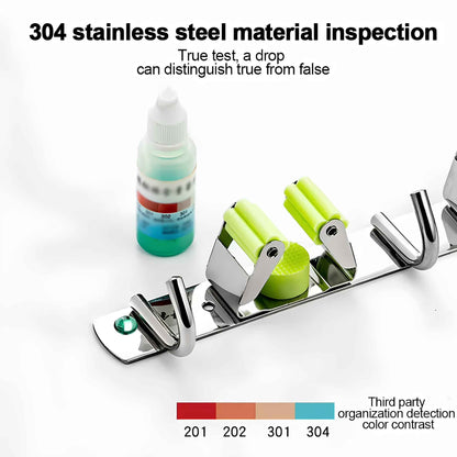 GripLock™ Stainless Steel Mop & Broom Holder – Wall Mount Space-Saving Organizer for Kitchen & Bathroom