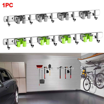 GripLock™ Stainless Steel Mop & Broom Holder – Wall Mount Space-Saving Organizer for Kitchen & Bathroom