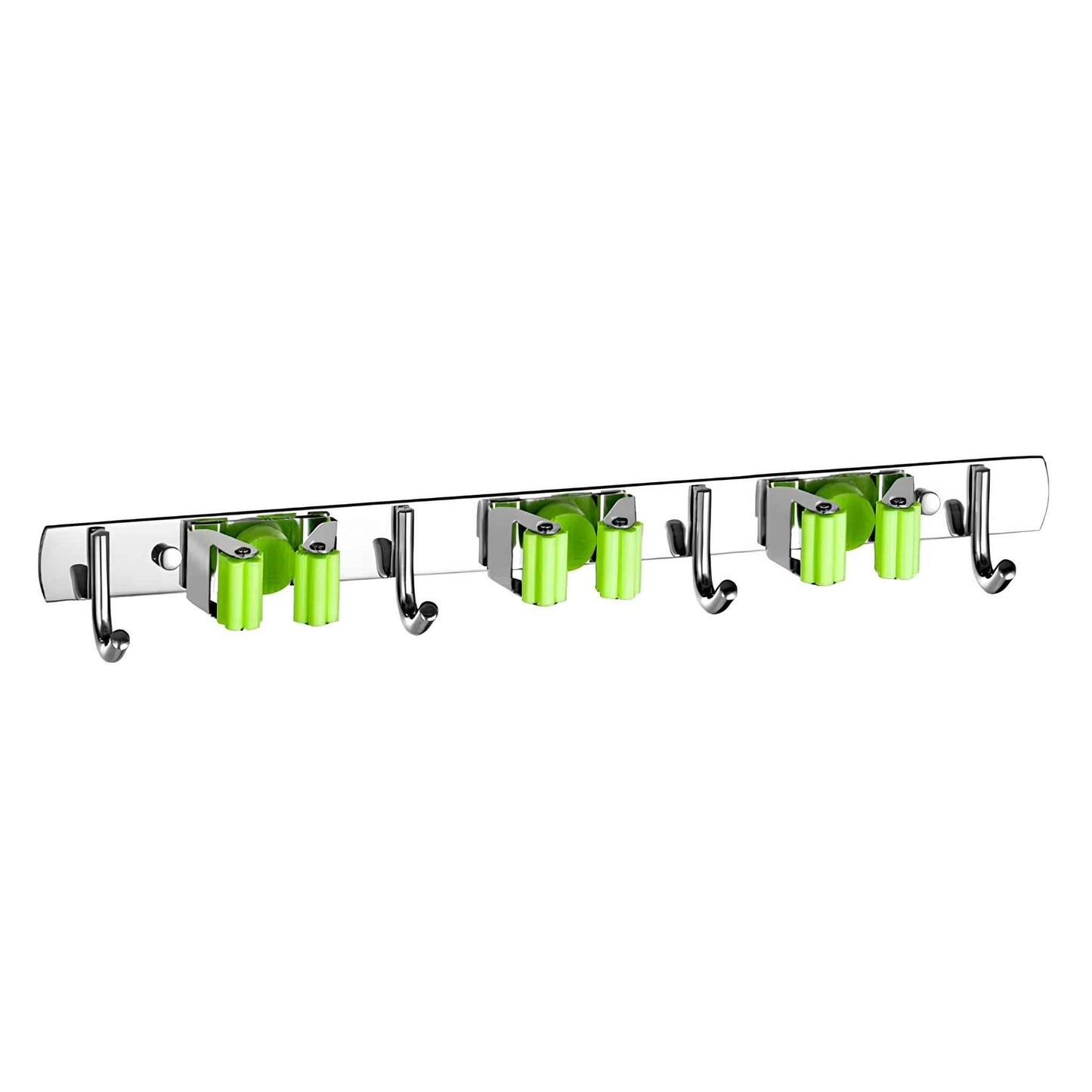 GripLock™ Stainless Steel Mop & Broom Holder – Wall Mount Space-Saving Organizer for Kitchen & Bathroom
