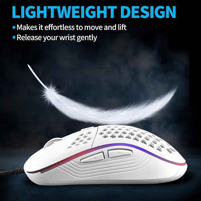 Honeycomb Wired Gaming Mouse with RGB Lighting – 7200 DPI Lightweight Ergonomic Gaming Mouse