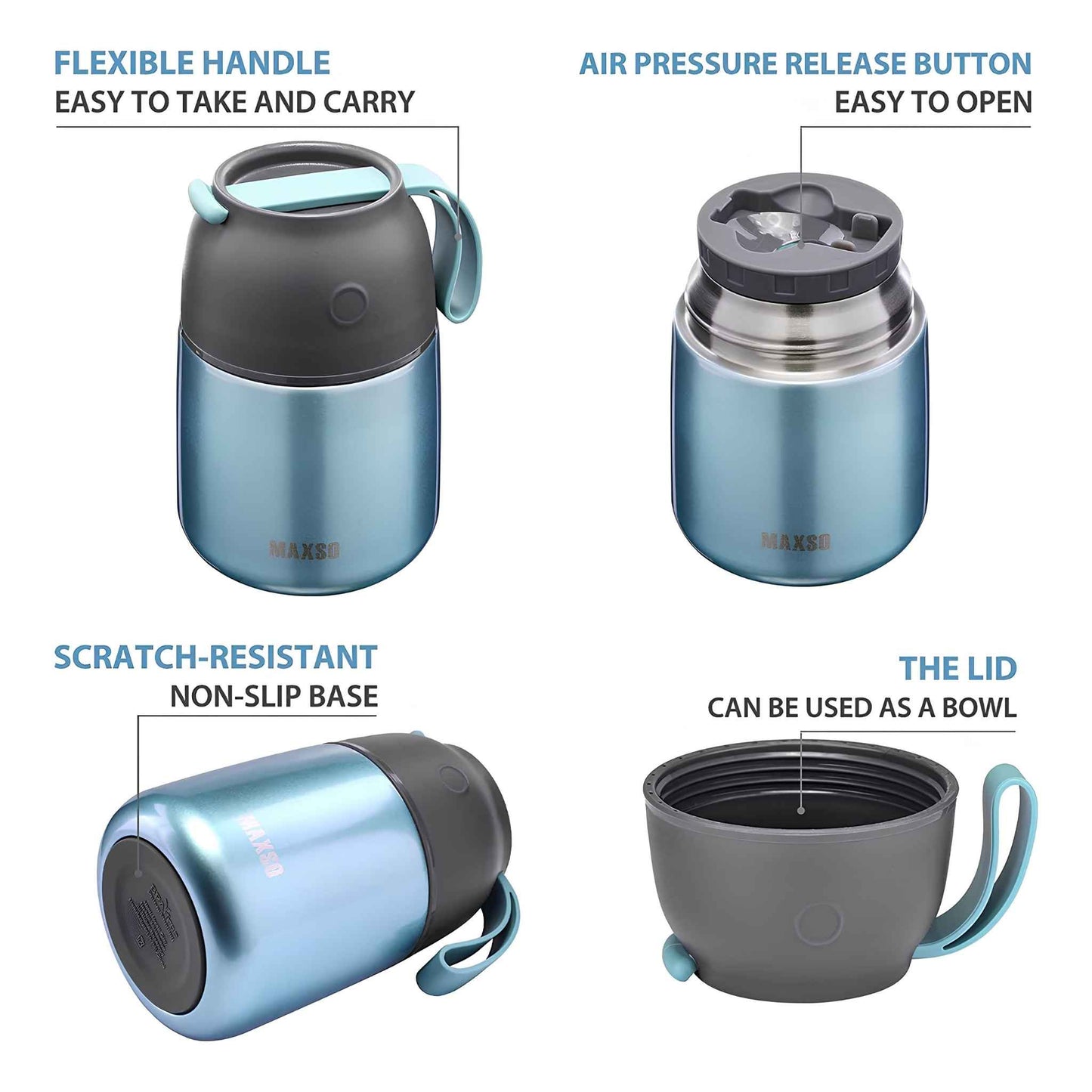 17 oz Insulated Food Jar for Hot & Cold Food – Stainless Steel Vacuum Thermos Lunch Container with Spoon, Light Blue