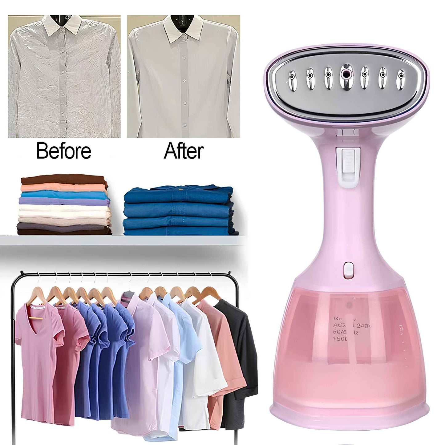 JetSteam™ 1500W Handheld Garment Steamer – Portable Fast Heat Wrinkle Remover – 350ml Travel Steam Iron for Clothes, Home & Travel Use